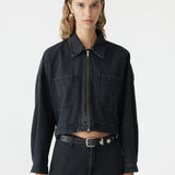 Bassike Denim Zip Front Crop Jacket in Washed Black