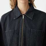 Bassike Denim Zip Front Crop Jacket in Washed Black