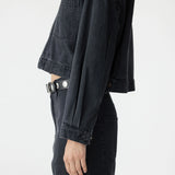 Bassike Denim Zip Front Crop Jacket in Washed Black