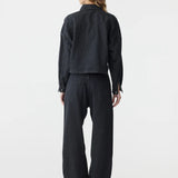 Bassike Denim Zip Front Crop Jacket in Washed Black