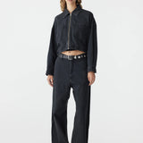 Bassike Denim Zip Front Crop Jacket in Washed Black