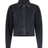 Bassike Denim Zip Front Crop Jacket in Washed Black