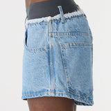 Bassike Elasticated Denim Short in Classic Blue Wash