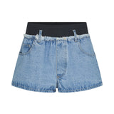 Bassike Elasticated Denim Short in Classic Blue Wash