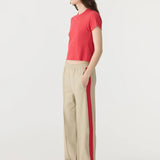 Bassike Twill Stripe Detail Pant in Light Tan and Red