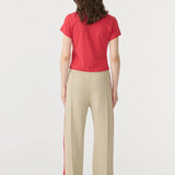 Bassike Twill Stripe Detail Pant in Light Tan and Red