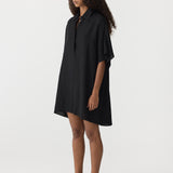 Bassike Boxy Placket Dress in Black