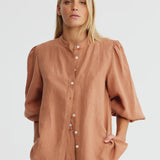 Binny Leather Shirt in Choc Mousse