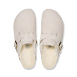 Birkenstock Boston Shearling in Antique White Suede (Narrow)
