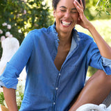 Frank and Eileen Ruffle Eileen Shirt in Vintage Stonewashed Indigo