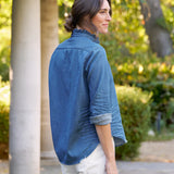 Frank and Eileen Ruffle Eileen Shirt in Vintage Stonewashed Indigo