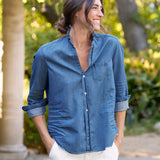 Frank and Eileen Ruffle Eileen Shirt in Vintage Stonewashed Indigo