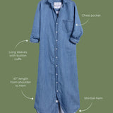 Frank and Eileen Rory Maxi Shirtdress in Vintage Stonewashed Indigo
