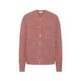 A pink, long-sleeved Friends With Frank Emme Cardigan with a high V-neck and mother-of-pearl buttons.