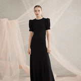 Luxe De Valentina Como Puff Sleeve T-Shirt in Black Metallic