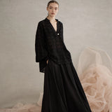 Luxe De Valentina Rea Shirred Cuff Shirt in Black Embroidered
