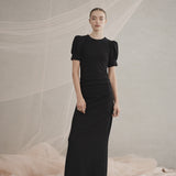 Luxe De Valentina Ruched Como Maxi Dress in Black Metallic Knit