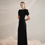Luxe De Valentina Ruched Como Maxi Dress in Black Metallic Knit