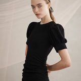 Luxe De Valentina Ruched Como Maxi Dress in Black Metallic Knit