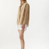 LMND Rita Long Sleeve Tie Shirt in Toffee and White and Verde
