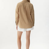 LMND Rita Long Sleeve Tie Shirt in Toffee and White and Verde