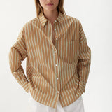 LMND Rita Long Sleeve Tie Shirt in Toffee and White and Verde