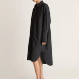 Lee Mathews Poplin Long Sleeve Shirt Dress in Black