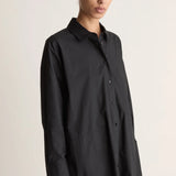 Lee Mathews Poplin Long Sleeve Shirt Dress in Black
