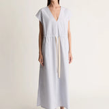 Lee Mathews Poplin V Neck Dress in Sky