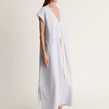 Lee Mathews Poplin V Neck Dress in Sky