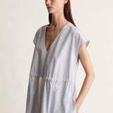 Lee Mathews Poplin V Neck Dress in Sky