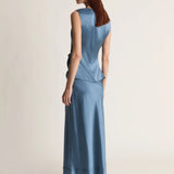 Lee Mathews Stella Silk Satin Drape Top in Teal