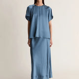 Lee Mathews Stella Silk Satin Raglan Tee in Teal