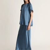 Lee Mathews Stella Silk Satin Raglan Tee in Teal