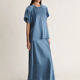 Lee Mathews Stella Silk Satin Raglan Tee in Teal