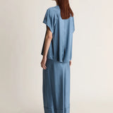 Lee Mathews Stella Silk Satin Raglan Tee in Teal