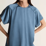 Lee Mathews Stella Silk Satin Raglan Tee in Teal