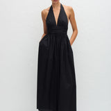 Matteau Plunge Halter Dress in Black