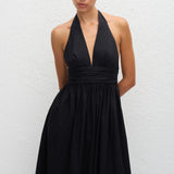 Matteau Plunge Halter Dress in Black