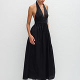 Matteau Plunge Halter Dress in Black