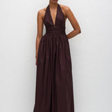 Matteau Plunge Halter Dress in Aubergine
