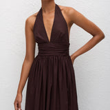 Matteau Plunge Halter Dress in Aubergine