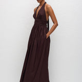 Matteau Plunge Halter Dress in Aubergine