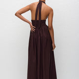 Matteau Plunge Halter Dress in Aubergine