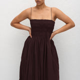 Matteau Shirred Bodice Dress in Aubergine