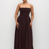 Matteau Shirred Bodice Dress in Aubergine