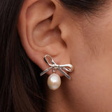 Meadowlark Bow Pearl Studs in Gold Plated