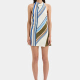 Sir Thistle Halter Mini Dress in Blue Baiadera