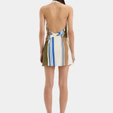 Sir Thistle Halter Mini Dress in Blue Baiadera