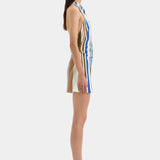 Sir Thistle Halter Mini Dress in Blue Baiadera